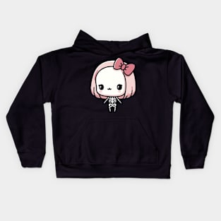 Cute Skeleton Girl with A Bow | Cute Kawaii Design for Happy Halloween Kids Hoodie